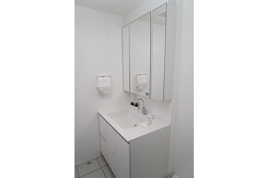 真っ白な脱衣室に純白に映えるI-X DRESSING